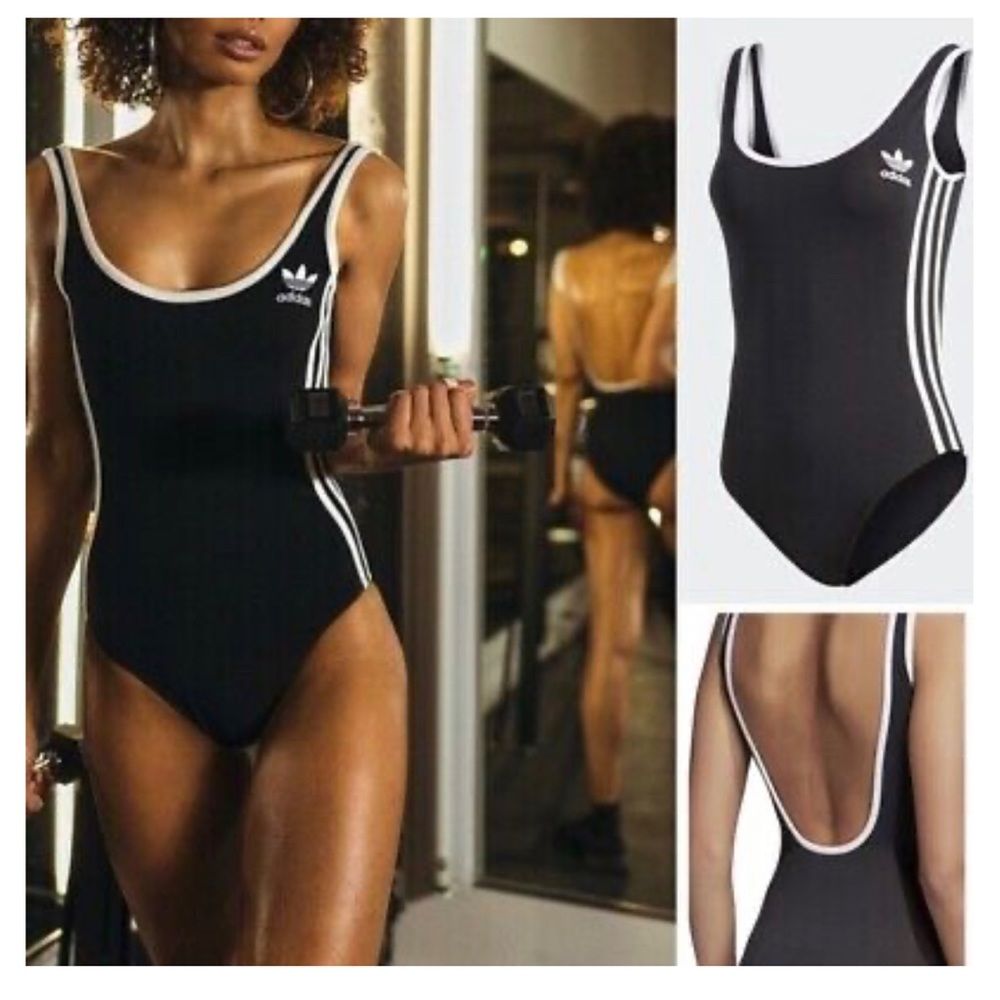 ADIDAS BLACK OPEN BACK BODYSUIT - 3 Stripes - XS